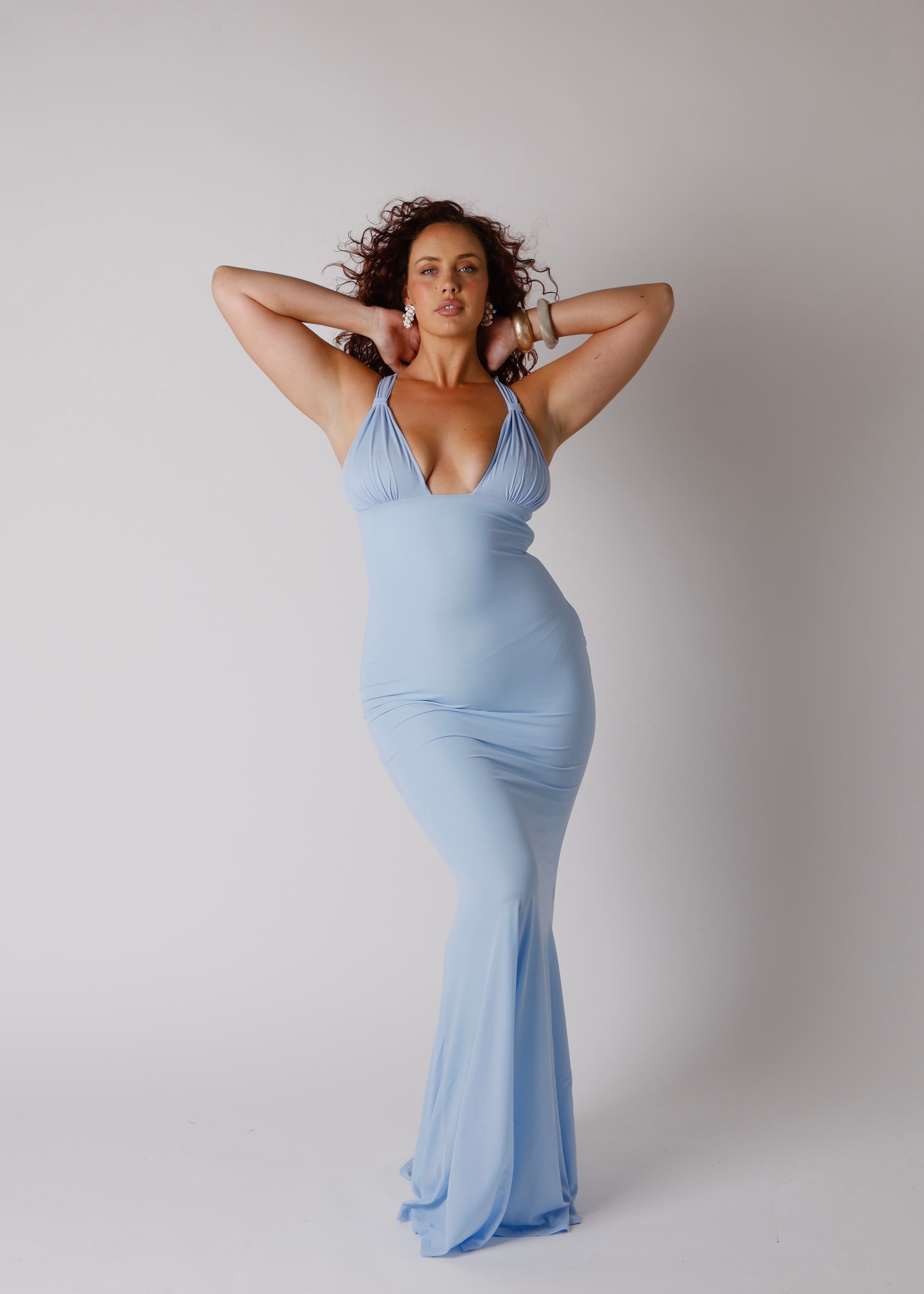 Shell Cup Maxi Dress - 'Petal' | Powder Baby Blue