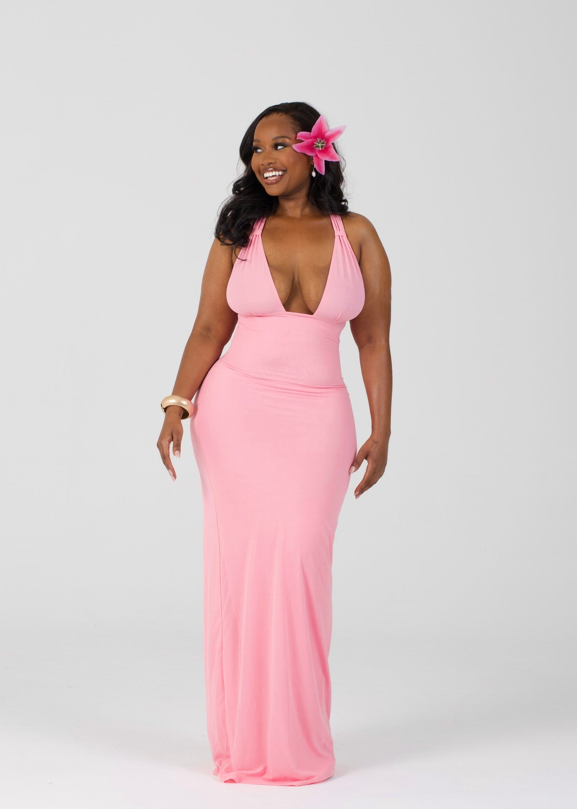 Shell Cup Maxi Dress - 'Camille' | Pink