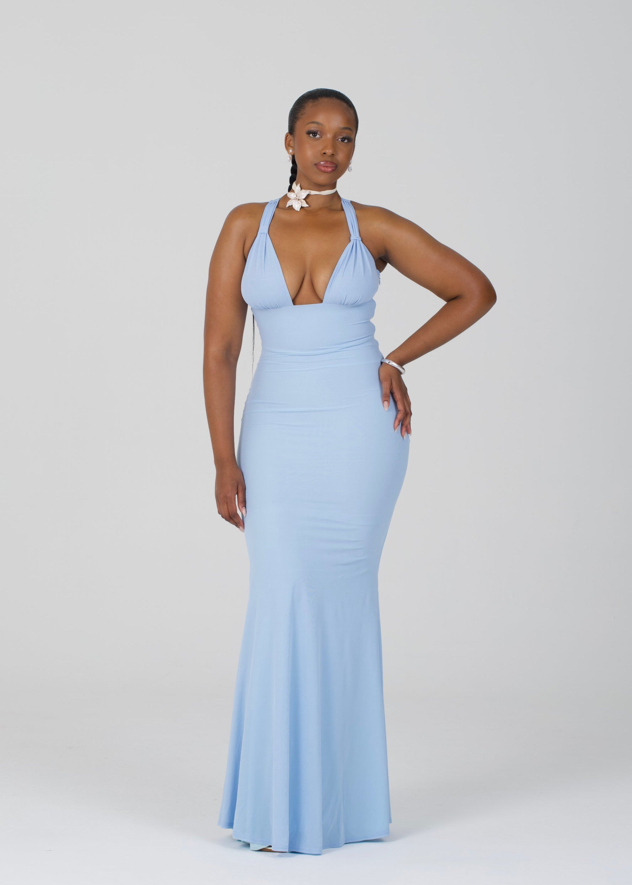 Shell Cup Maxi Dress - 'Petal' | Powder Baby Blue