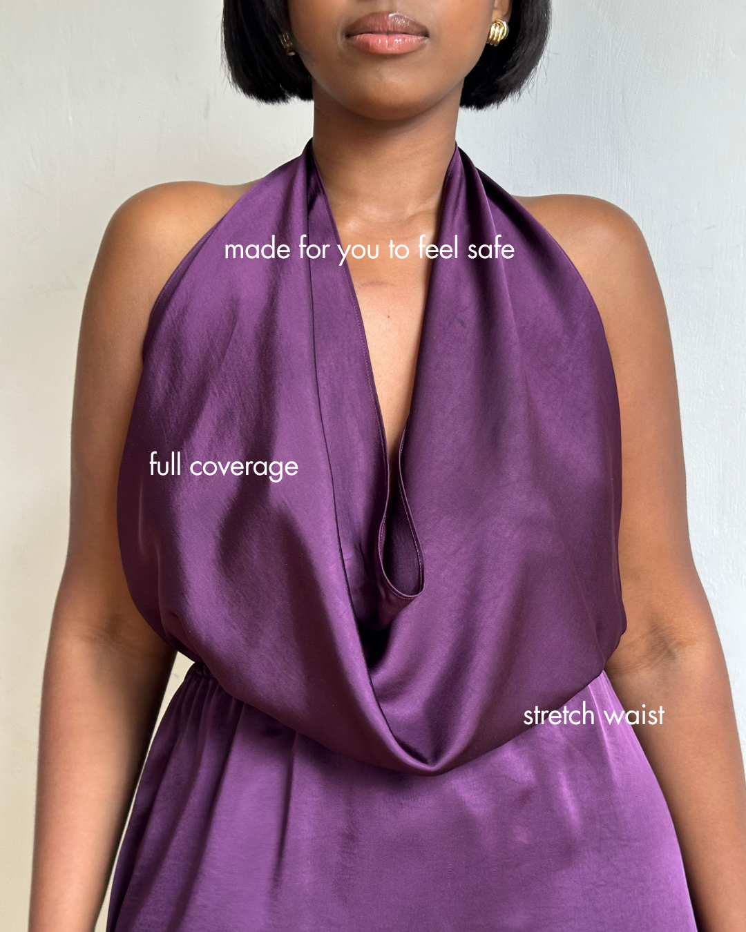 Satin Slip Drape Halter Dress - 'Vivienne' | Purple