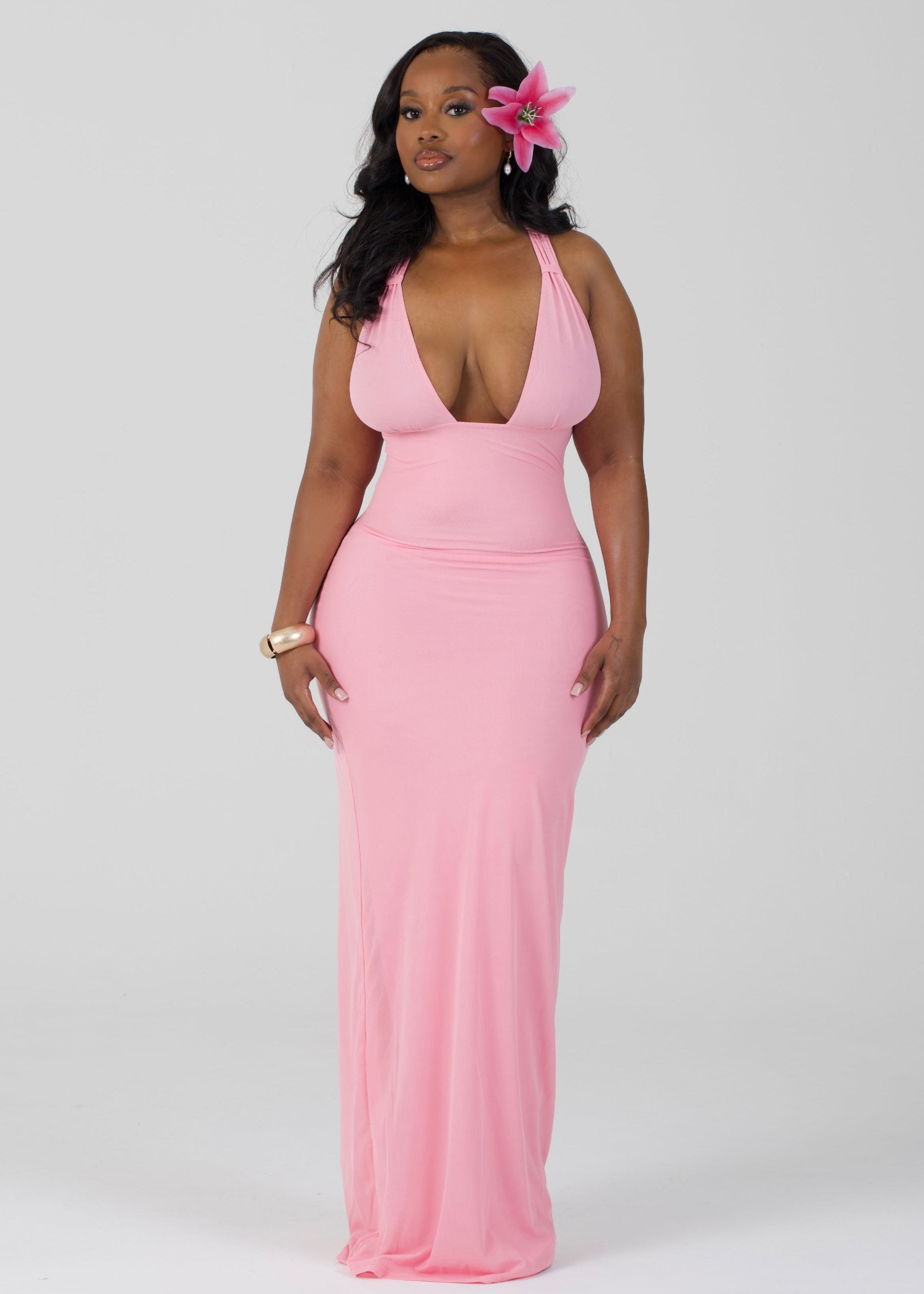 Shell Cup Maxi Dress - 'Camille' | Pink