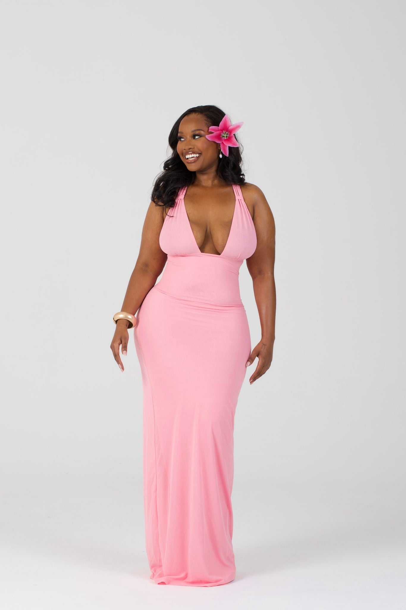 Shell Cup Maxi Dress - 'Camille' | Pink