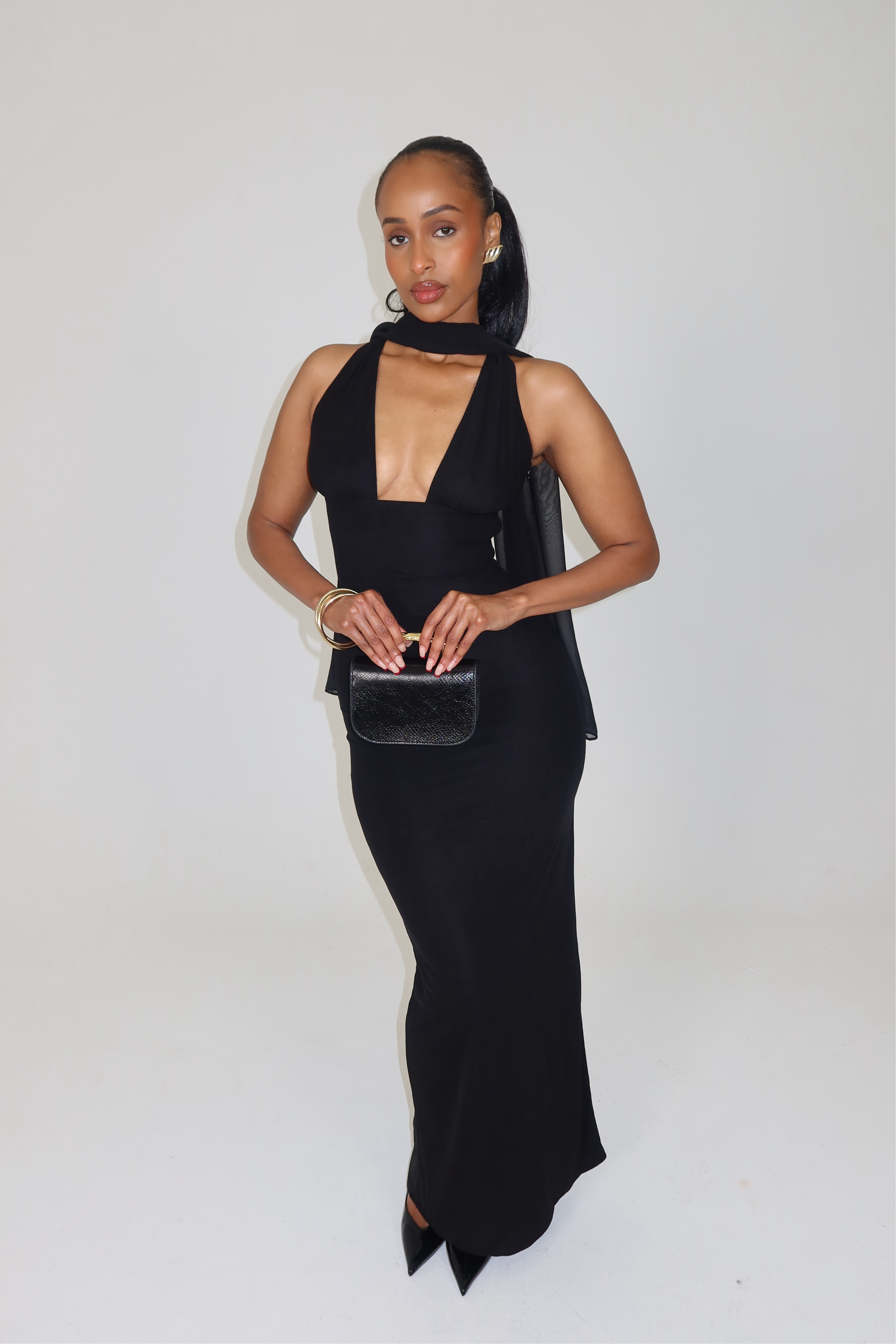 Shell Cup Maxi Dress - 'Adriana' | Black